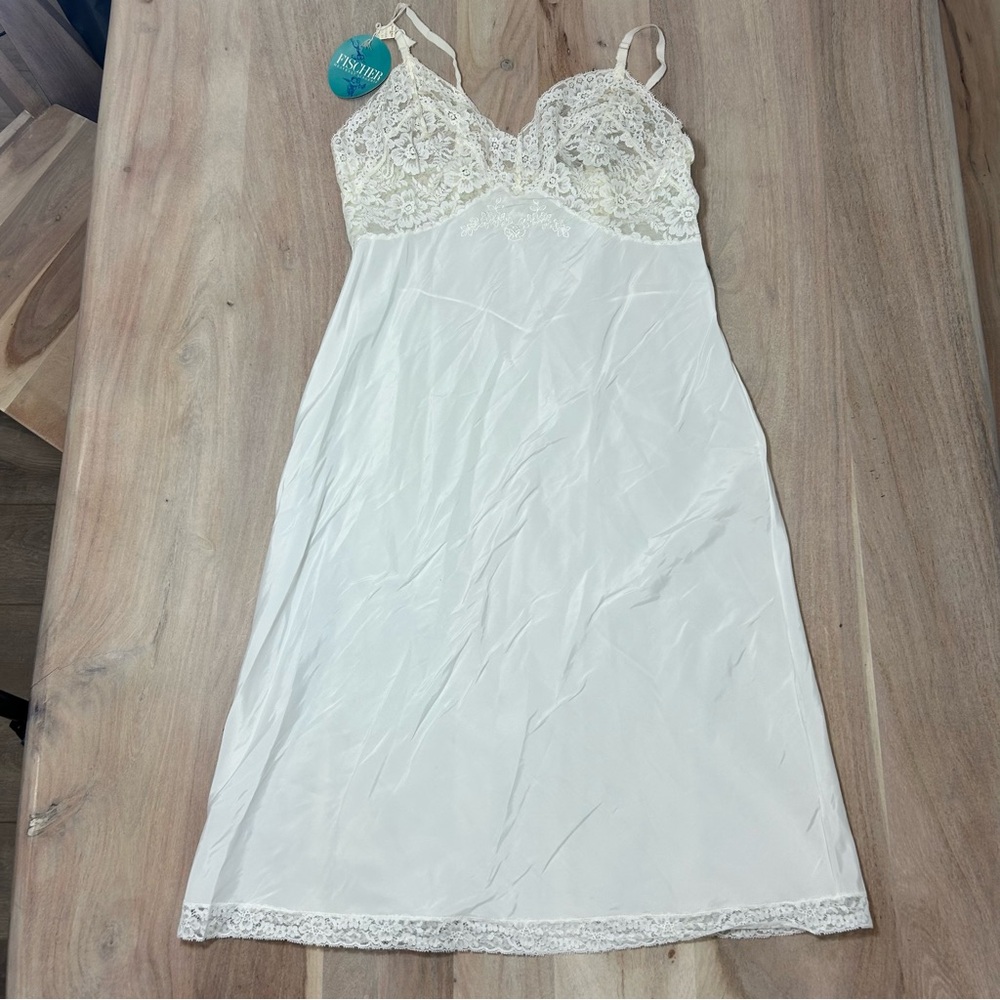 Deadstock New Vtg 40's Fischer Heavenly Lingerie Slip Dress Lace Size 38 NWT